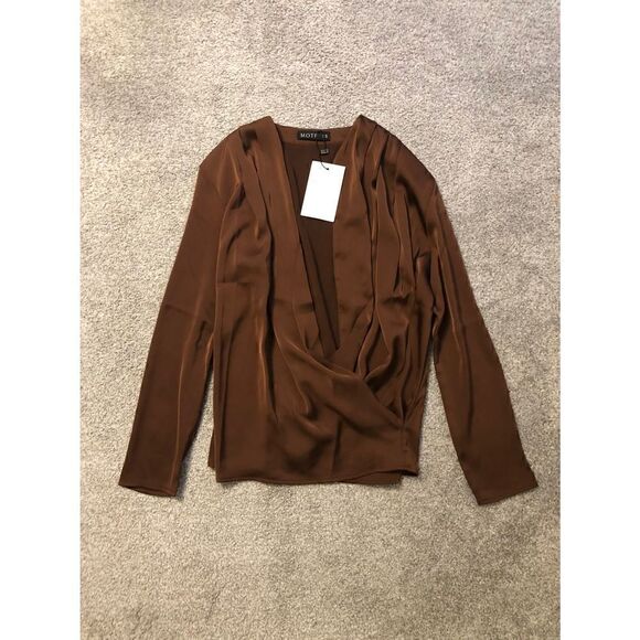 5/$25 SALE Brand New Shein Motf Premium Straight Fit Draped Top in Coffee Brown - Picture 12 of 16